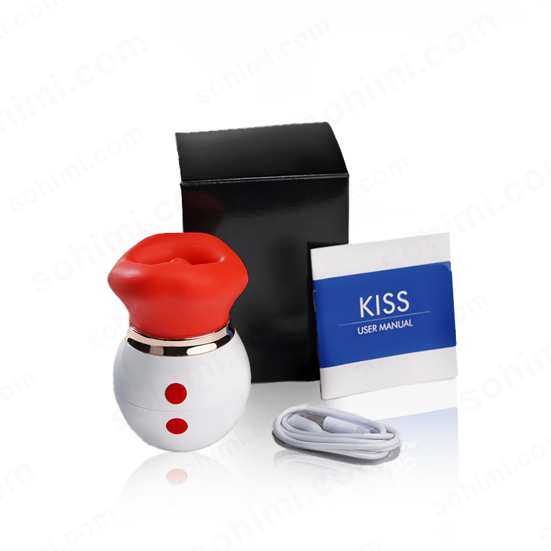 Red and white device with black box and user manual on a white background