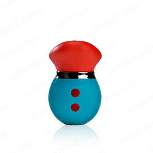Blue and red clit sex toy with 'sohimi.com' branding on a green background