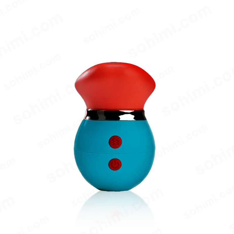 Blue and red clit sex toy with 'sohimi.com' branding on a green background