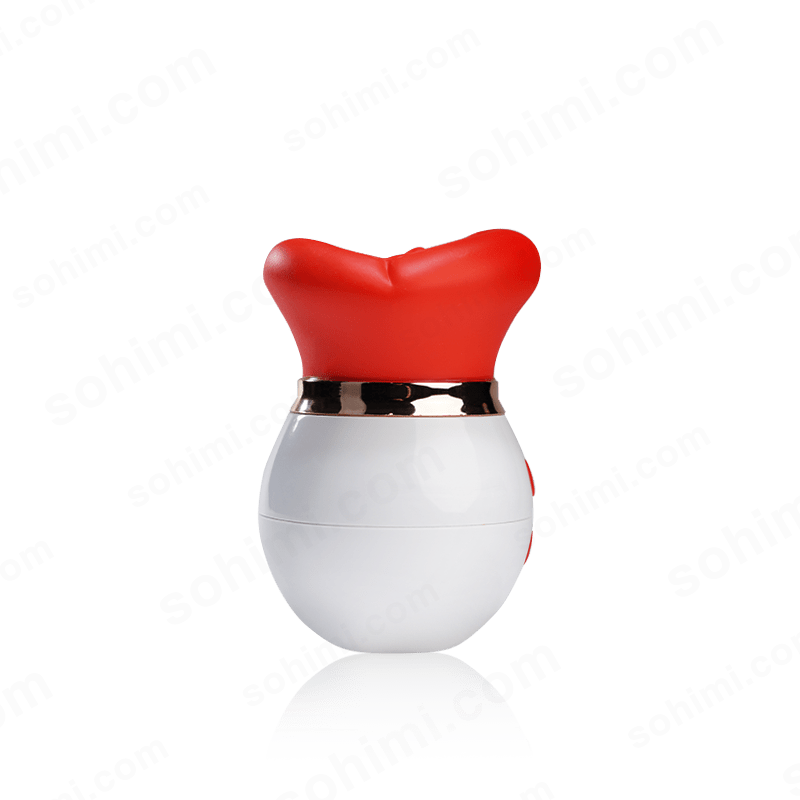 Red and white device with a unique shape on a white background