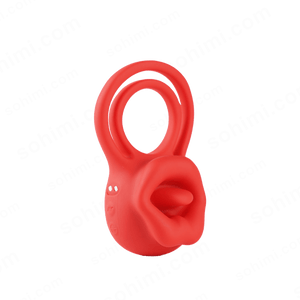 Red silicone Cock Ring  on a green background with 'sohimi.com' branding.