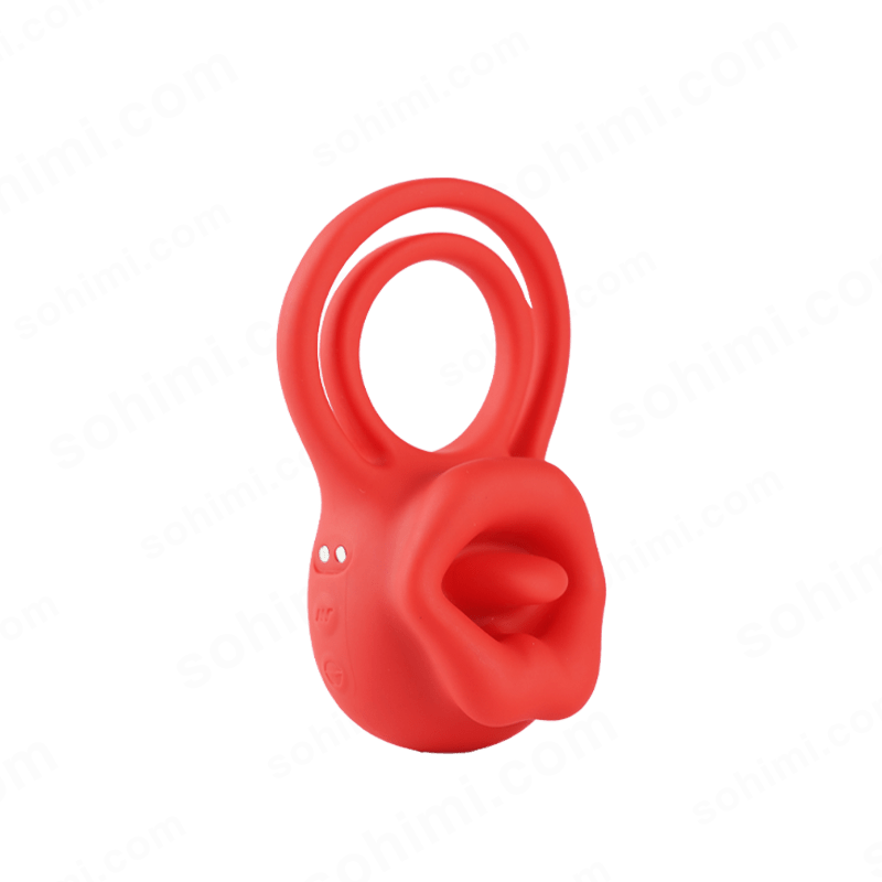 Red silicone Cock Ring  on a green background with 'sohimi.com' branding.