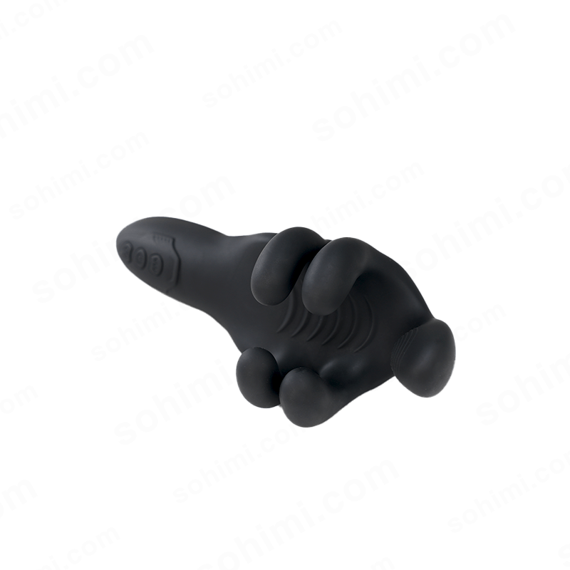 Black silicone finger toy on a green background with 'sohimi.com' branding.