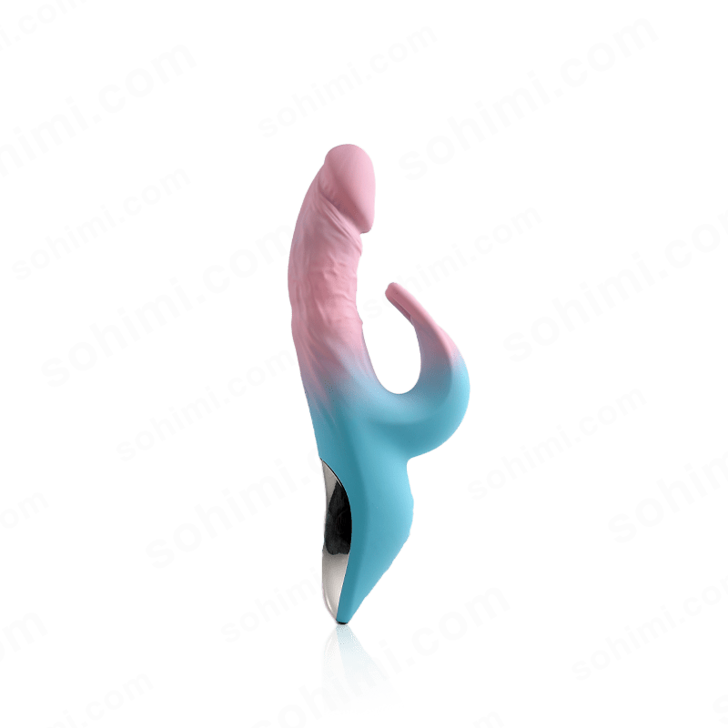 Colorful female sex toy on a green background with 'sohimi.com' text.