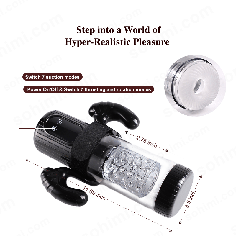 Sexual product with features highlighted on a green background with 'sohimi.com' branding.