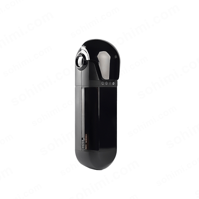 Black male sex toy with charging case on a green background with 'sohimi.com' text.