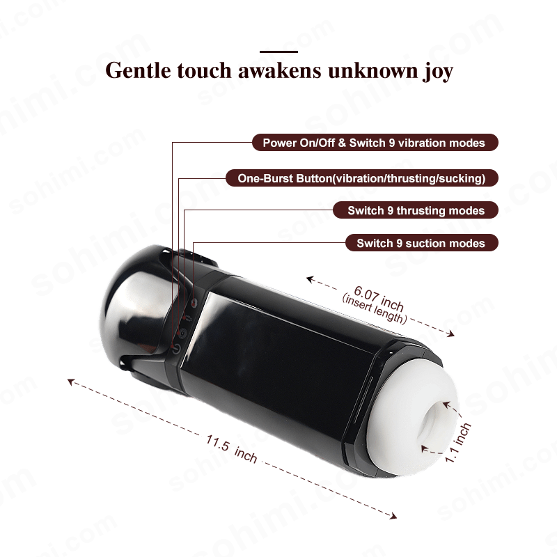 Sexual product with features highlighted on a green background with 'sohimi.com' branding.