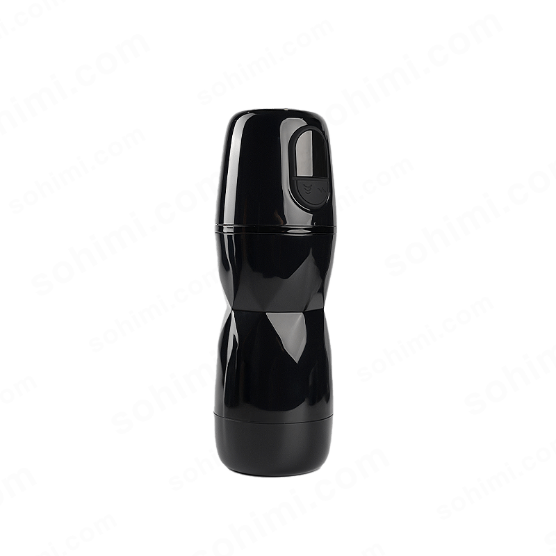 Black Suction and Vibrating male masturbator on a green background with 'sohimi.com' branding.