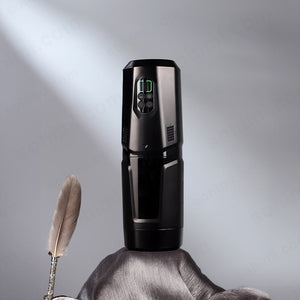 Black electronic device with digital display on a gray background