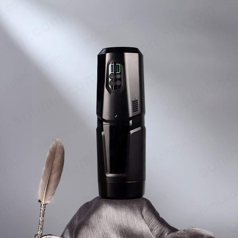 Black electronic device with digital display on a gray background