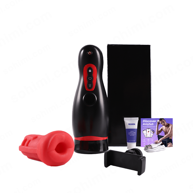 Black and red electronic device with accessories on a green background with 'sohimi.com' branding.