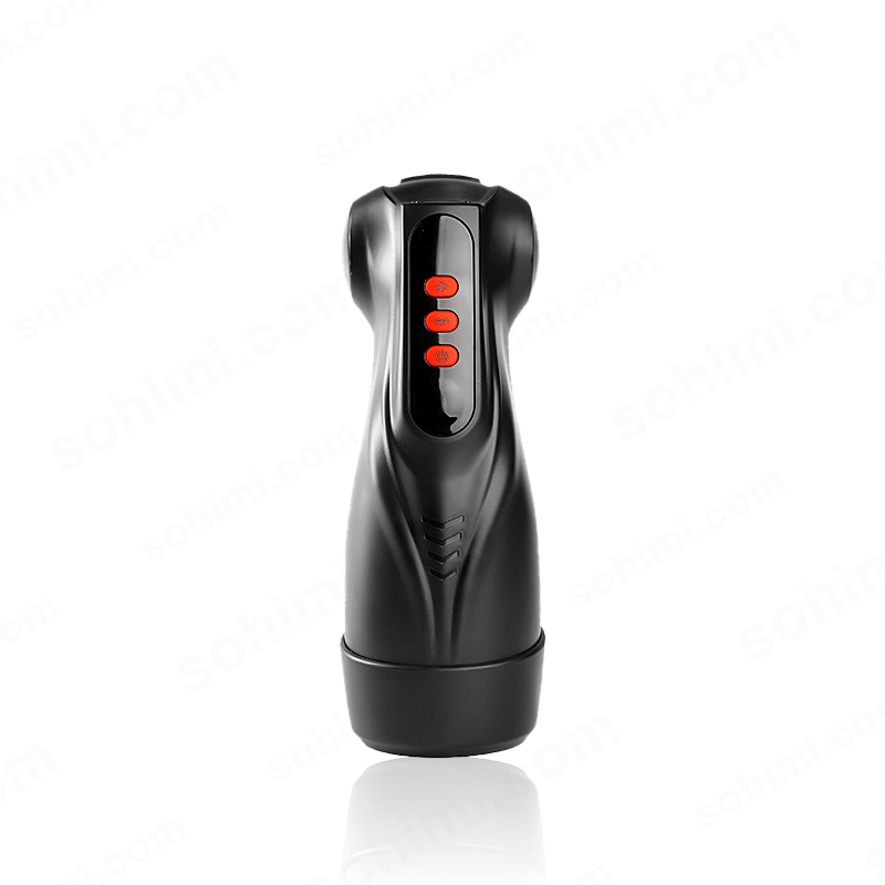 Black Male sex toy with red indicator lights on a transparent background with 'sohimi.com' branding.
