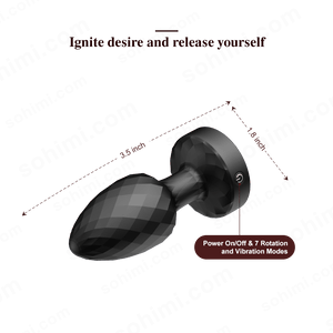 Black Sex toy with branding and product features on a green background