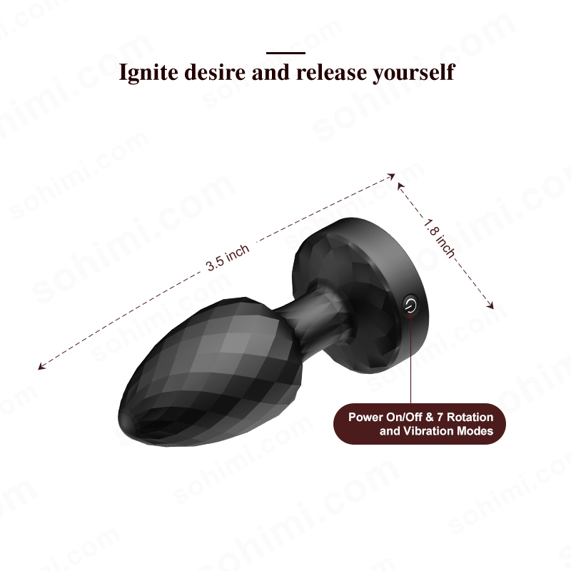 Black Sex toy with branding and product features on a green background