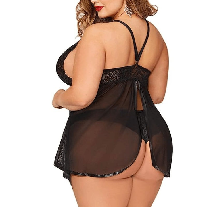 Plus Size Sexy Lace Pajamas Seductive Cami Dress Nightwear - Sohimi