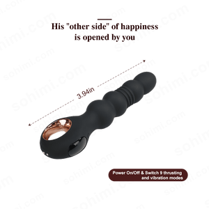 Black and rose gold electronic device with measurement and feature text on a white background