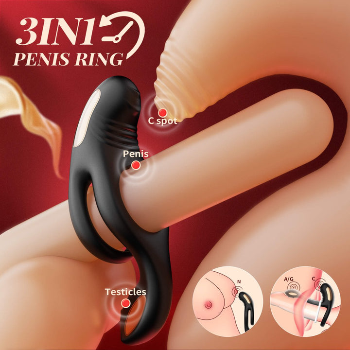 RYDEN| 3 in 1 Multi Stimulation Vibration Penis Ring with Double Rings - Sohimi