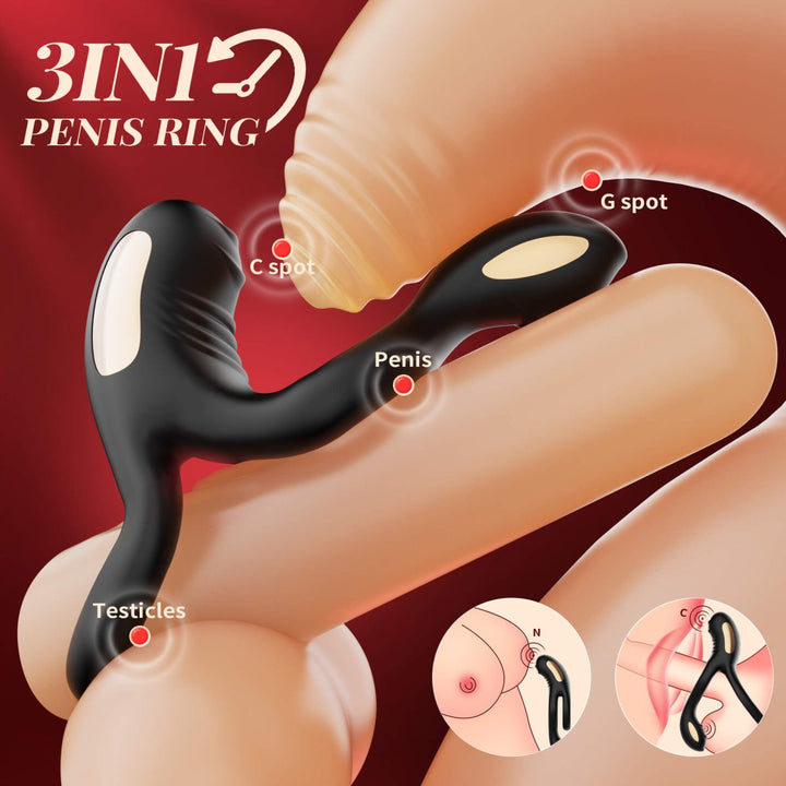 RYDEN| 3 in 1 Multi Stimulation Vibration Penis Ring with Double Rings - Sohimi