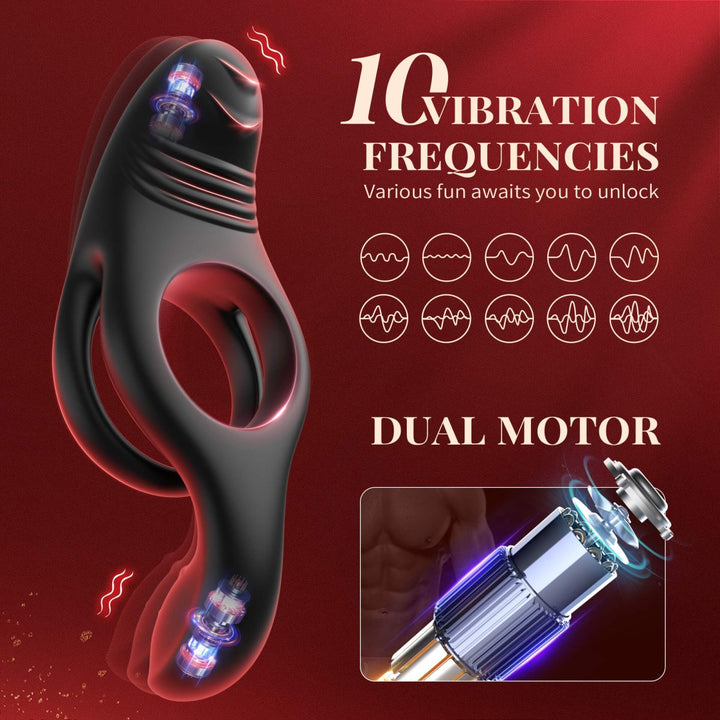 RYDEN| 3 in 1 Multi Stimulation Vibration Penis Ring with Double Rings - Sohimi