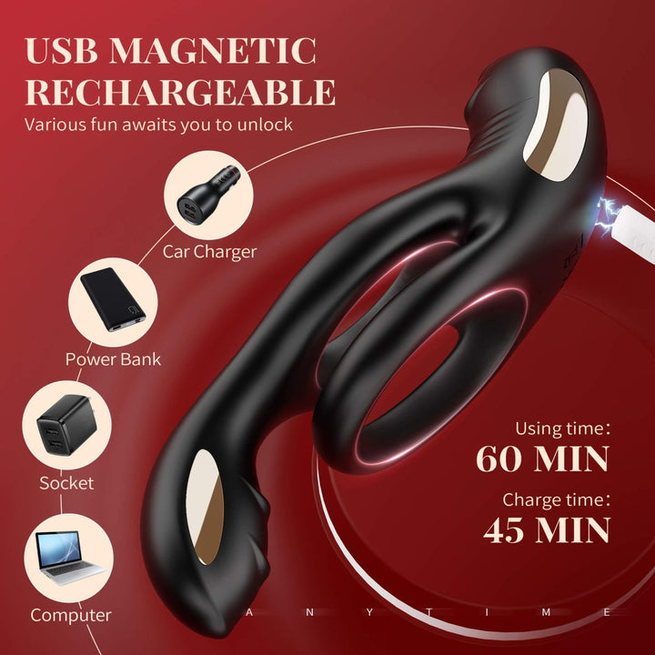 RYDEN| 3 in 1 Multi Stimulation Vibration Penis Ring with Double Rings - Sohimi