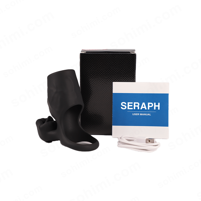 Black electronic device with a user manual labeled 'SERAPH' on a green background with 'sohimi.com' text.