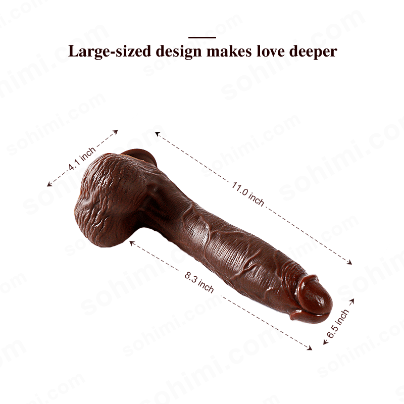 Sexual product with dimensions labeled on a green background with 'sohimi.com' branding.