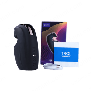 Black electronic device, purple game case, and white manual on a green background with 'sohimi.com' branding.