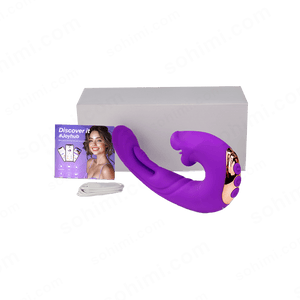 Purple female toy product with a box and packaging on a green background with 'sohimi.com' branding.