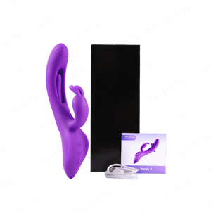 Purple sex toy with packaging and remote control on a green background with 'sohimi.com' text.