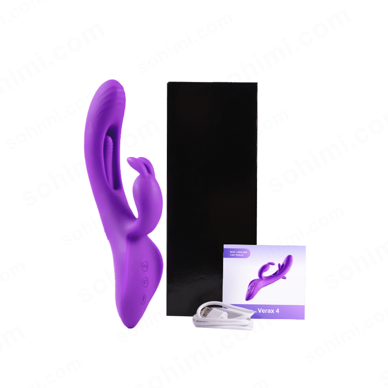 Purple sex toy with packaging and remote control on a green background with 'sohimi.com' text.