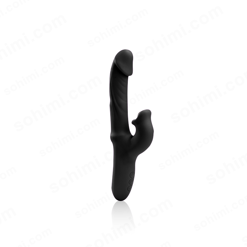 Black silicone sex toy on a green background with 'sohimi.com' text.