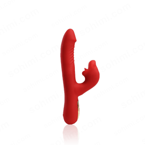 Red Tongue G-Spot and Clit vibrator on a green background with 'sohimi.com' text.