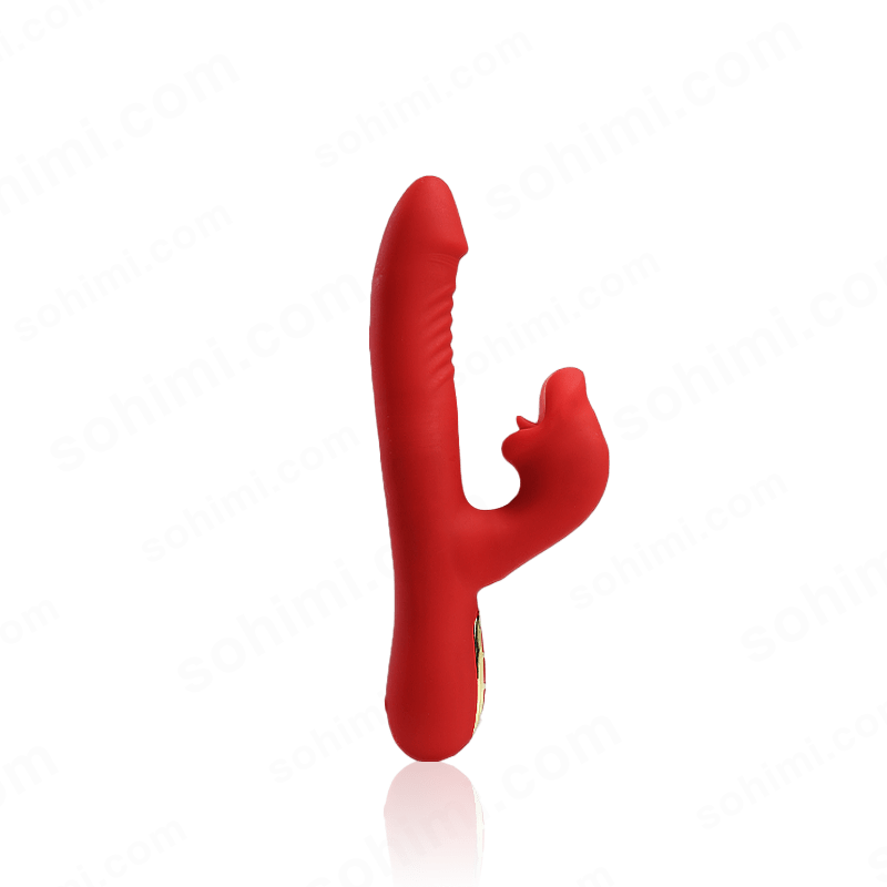Red Tongue G-Spot and Clit vibrator on a green background with 'sohimi.com' text.