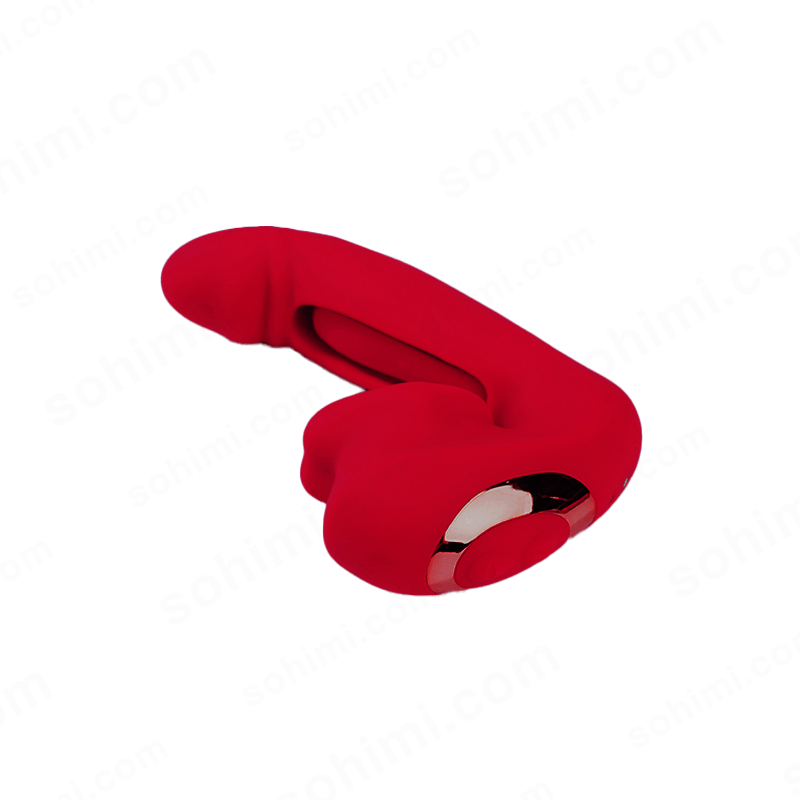 Red female sex toy on a green background with 'sohimi.com' text.